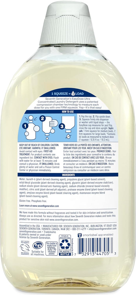 Seventh Generation Laundry Detergent, Ultra Concentrated EasyDose, Free & Clear, 23.1 Fl Oz (Pack