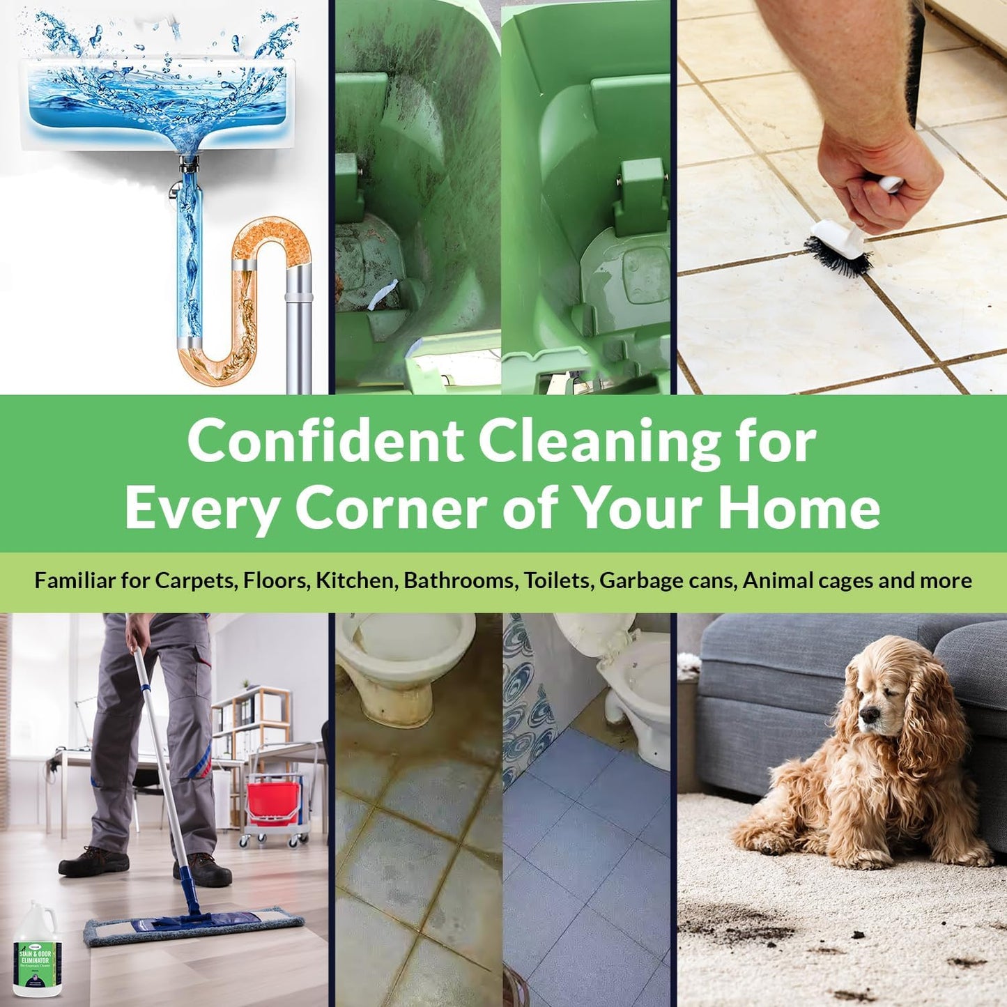 Strong Stain & Odor Eliminator - Cats & Dog Enzymatic Urine Destroyer -MADE IN USA- Fresh Scent Multi-Purpose Pet Stain Remover for Floors, Carpet, Bathrooms, Drains & Trash Deodorizer cleaner, 128oz