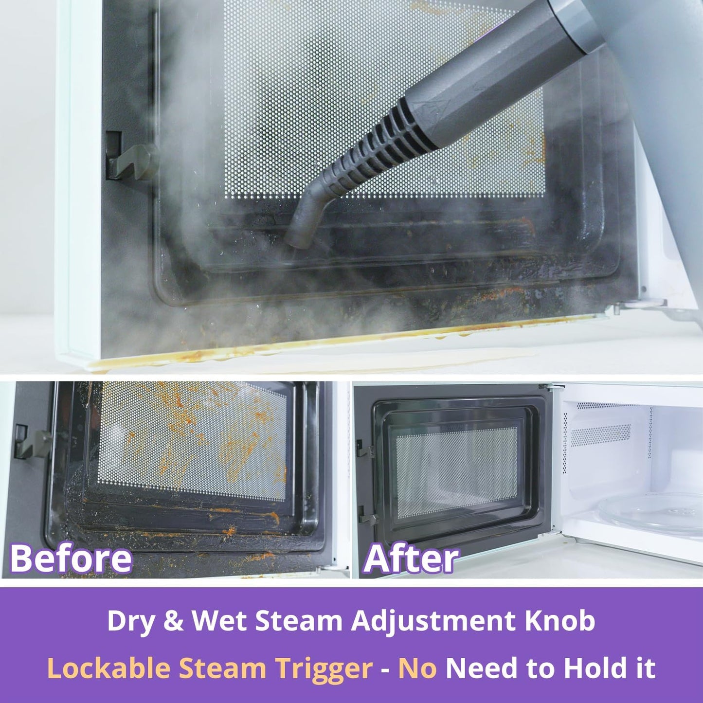 Steam Cleaner Handheld: 1200W Fast 10-Sec Heat-Up-750mL (25oz) Tank-No Cooling-Refill Anytime-Lockable Steam Trigger-14-Piece Kit Hand Held Steamer for Home Car Grout Tile Cleaning Pink