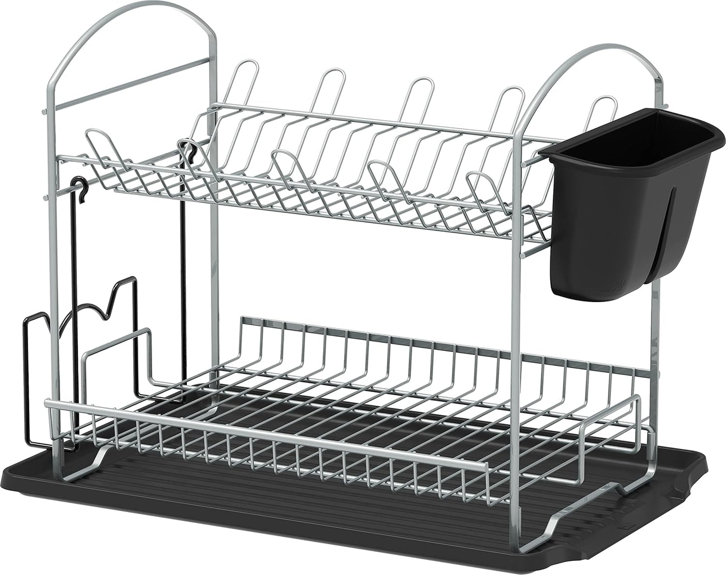 SIMPLE HOUSEWARE 2-Tier Dish Rack with Drainboard, Silver