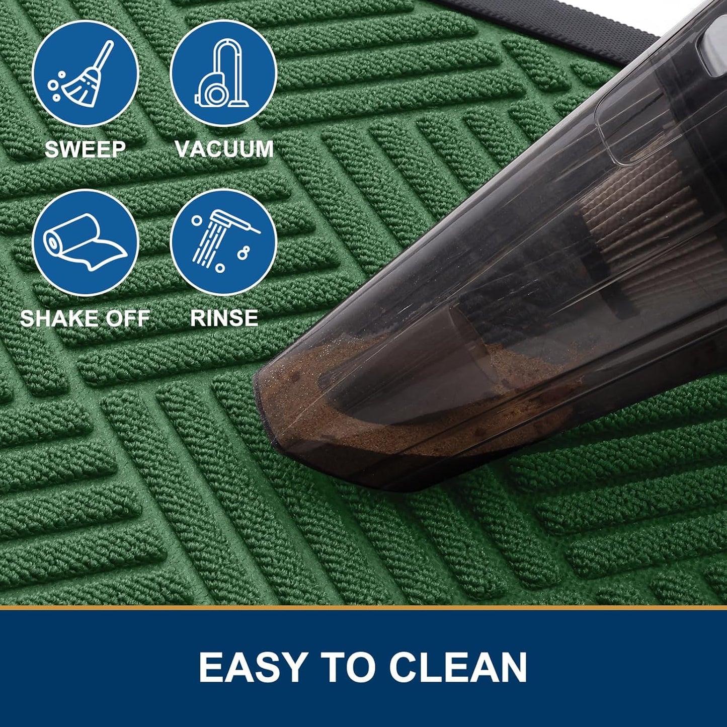 Smiry Half Circle Front Door Mat Outside Entrance, Heavy Duty Outdoor Indoor Natural Rubber Doormat, Non Slip, Trap Dirt and Moisture, Easy Clean, Low Profile Patio Porch Entryway Mat, 29.5x17, Green