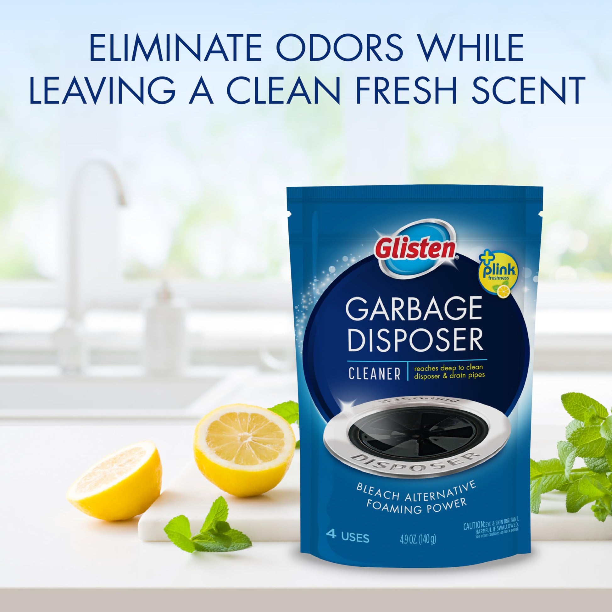 Glisten Garbage Disposer Cleaner, Lemon Scent Odor Eliminator, 4 Packets