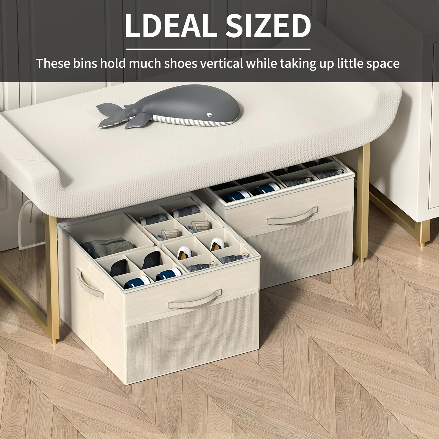 Shoe Organizer for Closet, Foldable Shoe Storage with Adjustable Dividers