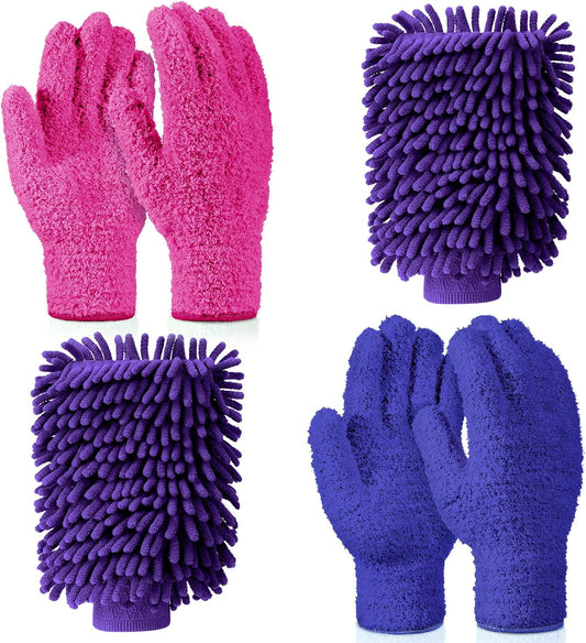 6 Pcs Microfiber Dusting Mitt Gloves Microfiber Washable Dusting Gloves Car Wash Mitt for Leaf