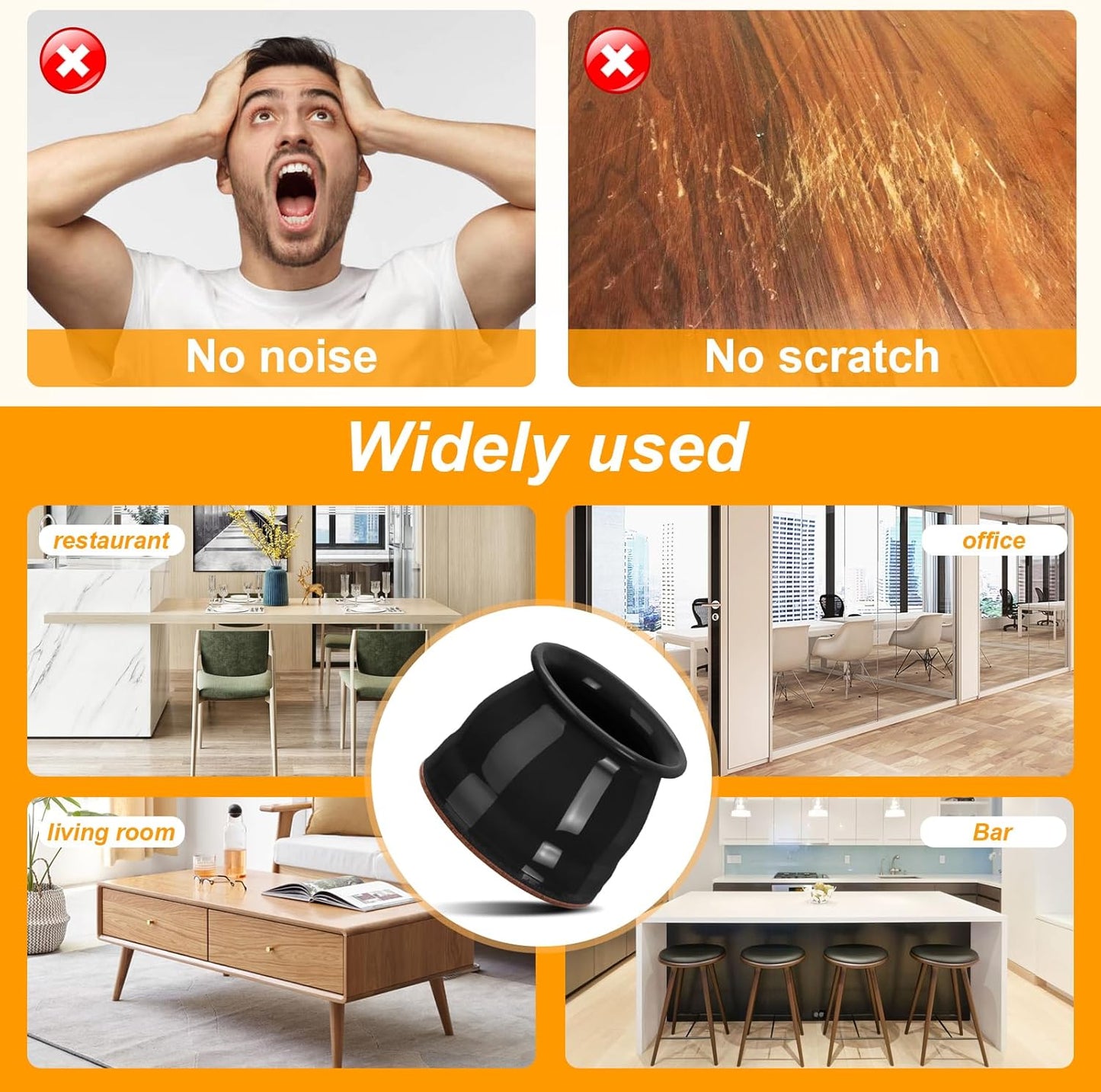 CHUNZEXI 32 Pack Chair Leg Floor Protectors for Hardwood Floors, Silicone Felt Covers Pads Caps, Protect Wood Furniture Feet Floors Noise Reduce and Scratch (Universal Large & Black)