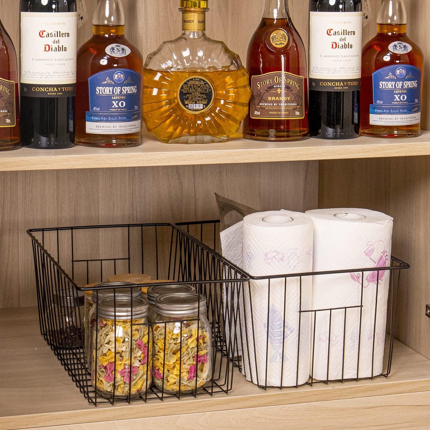 16inch Freezer Wire Storage Organizer Baskets for Upright Freezer 16, 17, 21 cu.ft, with Built-in Handles for Cabinet, Pantry,Black