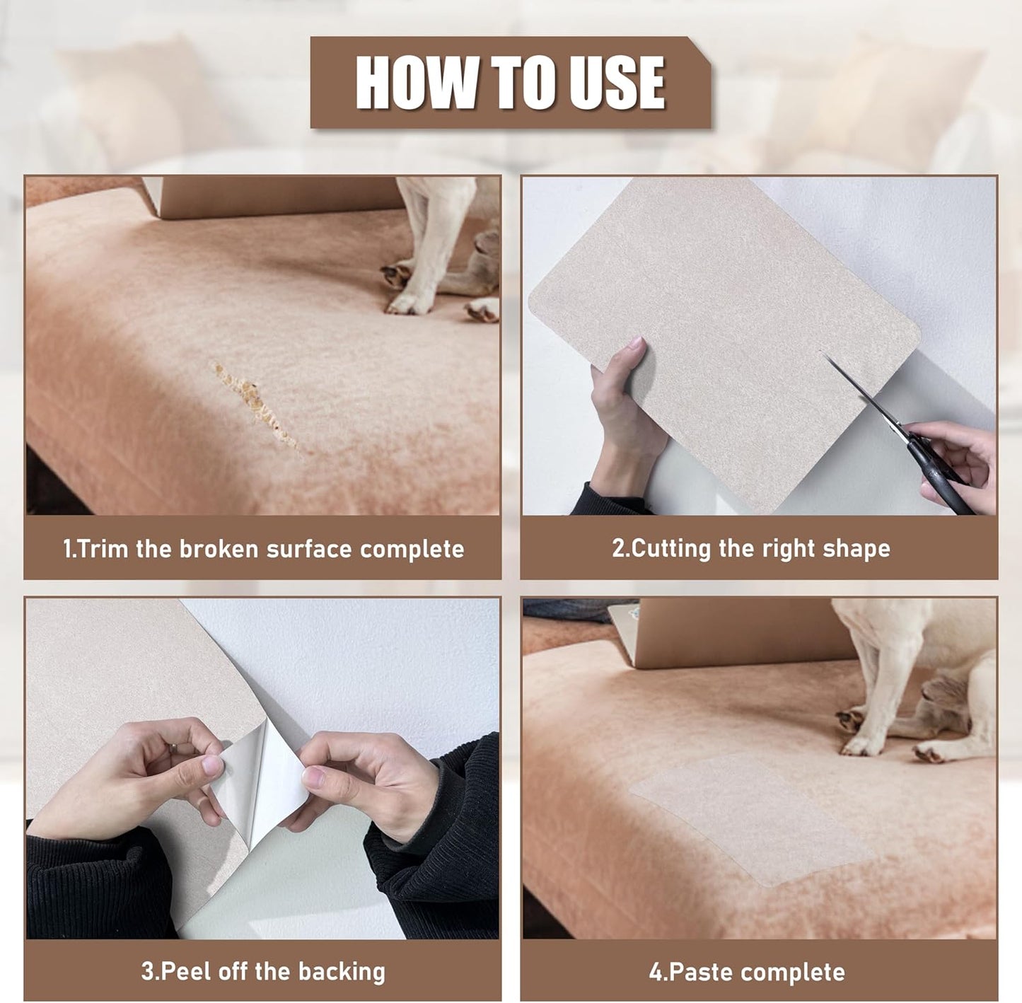 Azobur Fabric Couch Repair Patch 8.3 x 11 inches,Self-Adhesive Fabric Repair Patch for Furniture,Handbag,Sofa,Car Seats-(Light Brown)