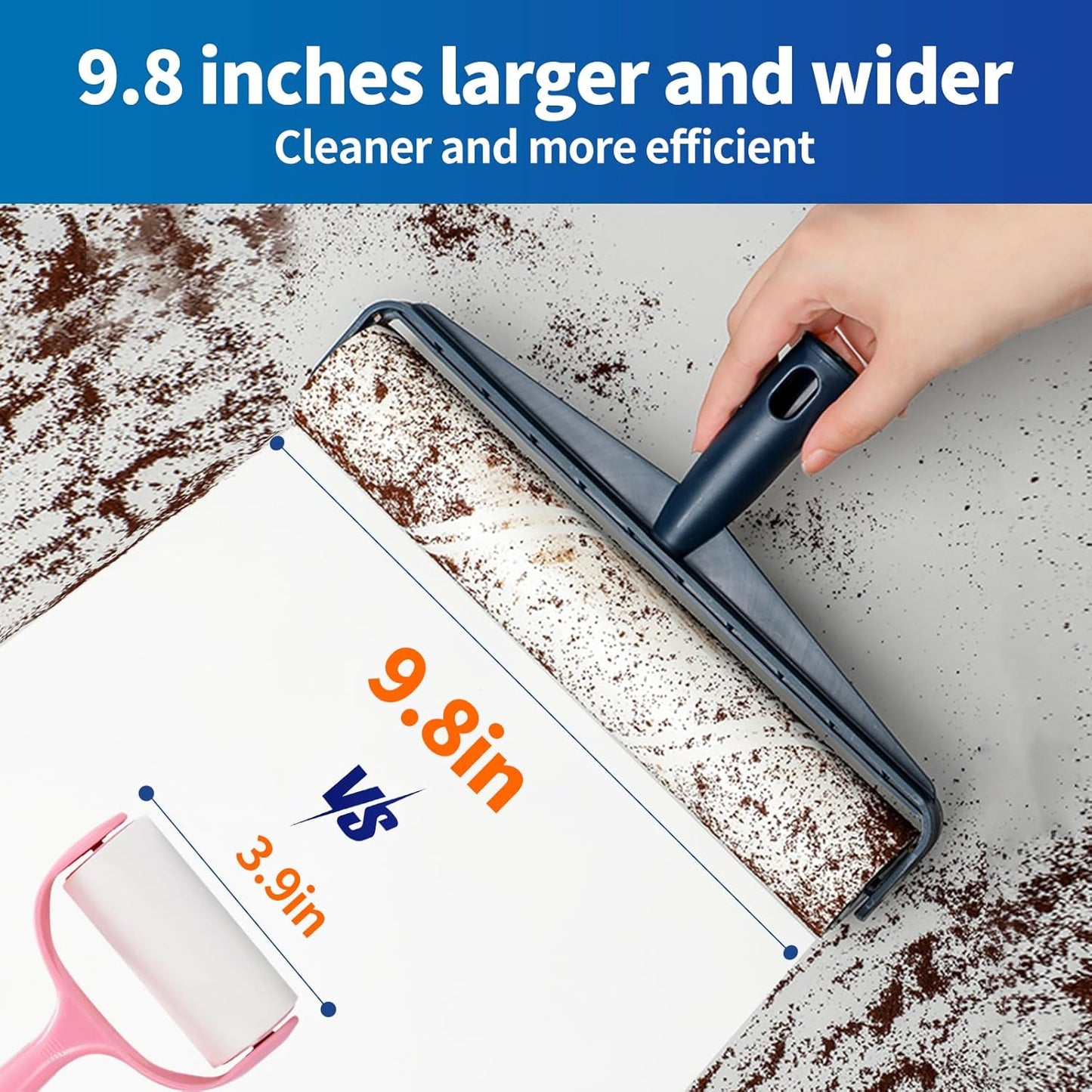 Floor Lint Rollers for Pet Hair Extra Sticky Mop，9.84in with 51.2in Long Handle Large Lint Remover Roller for Carpet Cleaner Cars, Clothing, and Pet Hair Picker from Floors