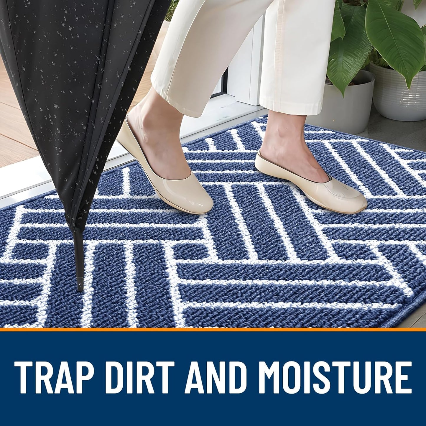 OLANLY Indoor Door Mat, 48x32 Inch, Dirt Resistant and Absorbent, Non-Slip Rubber Backing Floor Mats, Easy Clean Low-Profile Doormat for Entryway, Front Door, and Inside Entrance, Navy