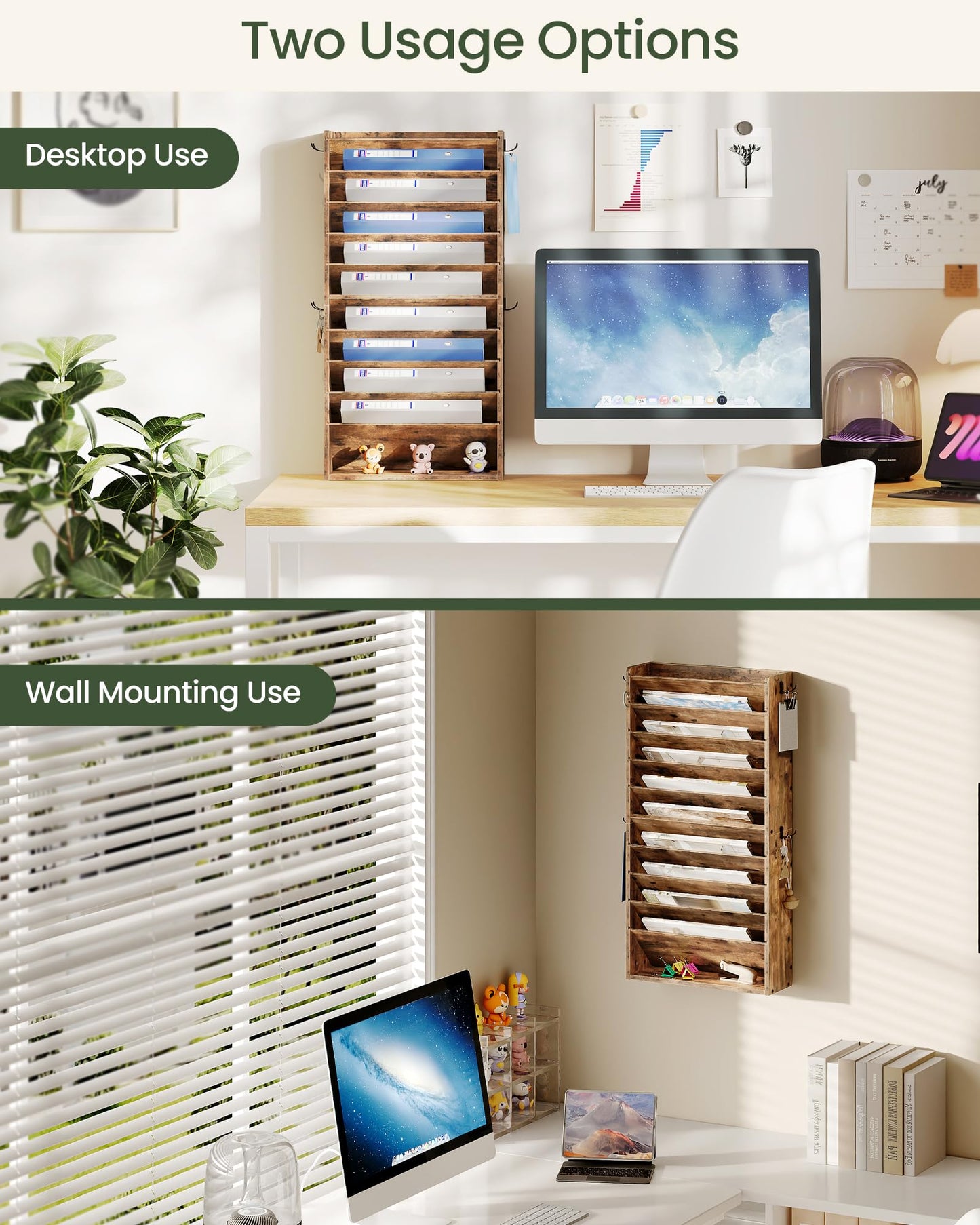 CHOEZON Wall File Organizer, 10-Tier Hanging Mail Organizer, Wall Mount File Holder with 4 Side