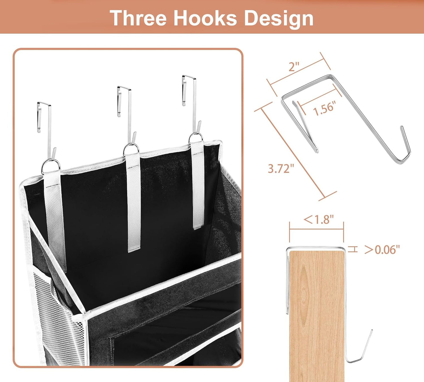 5-Tier Over The Door Storage Organizer with 10 Side Mesh Pockets, 48 lbs Load Capacity, 3 Hooks Design, Door Hanging Organizer with Clear Windows for Bathroom, Bedroom, Nursery, Kitchen-Black