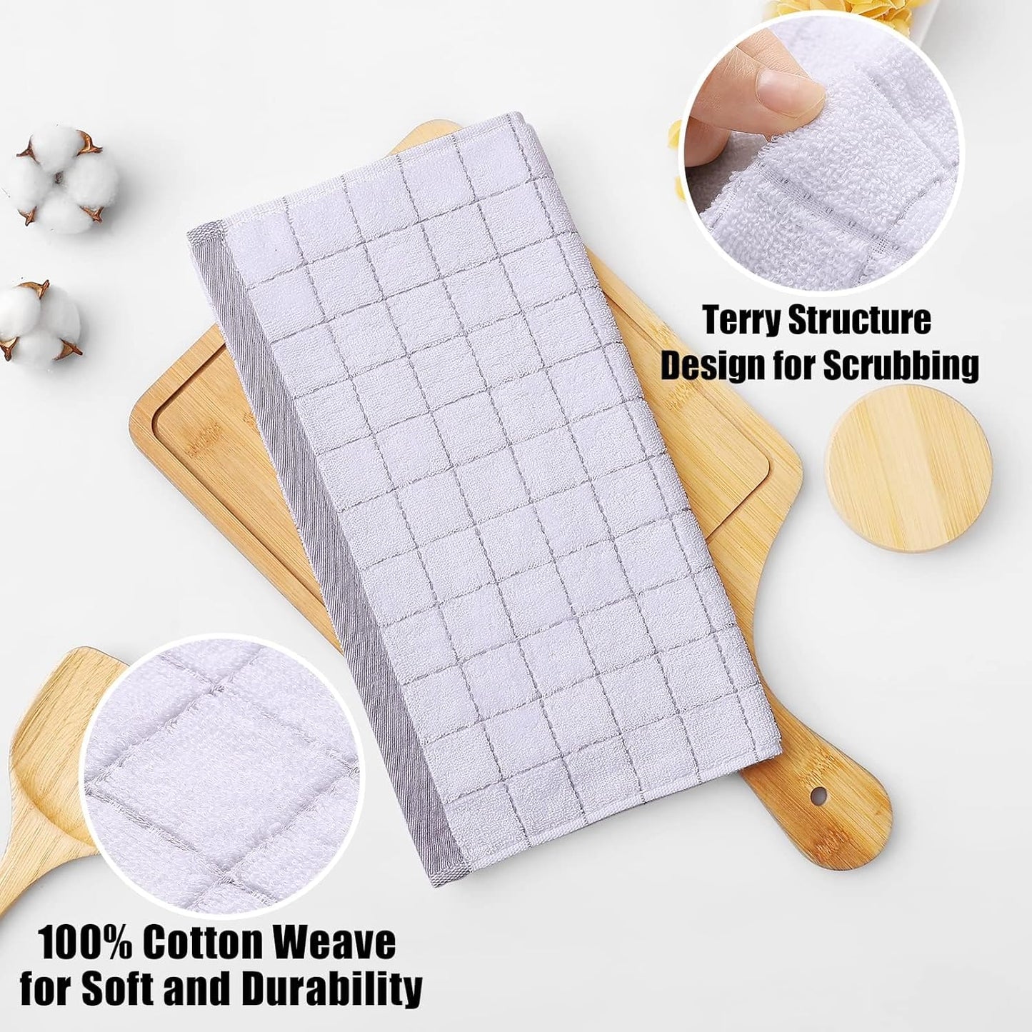 Homaxy 100% Cotton Terry Kitchen Dish Cloths, Ultra Soft and Absorbent Dish Towels for Kitchen, Suitable for Drying and Washing Dishes, 8 Pack, 12 x 12 Inches, Mixed Colour