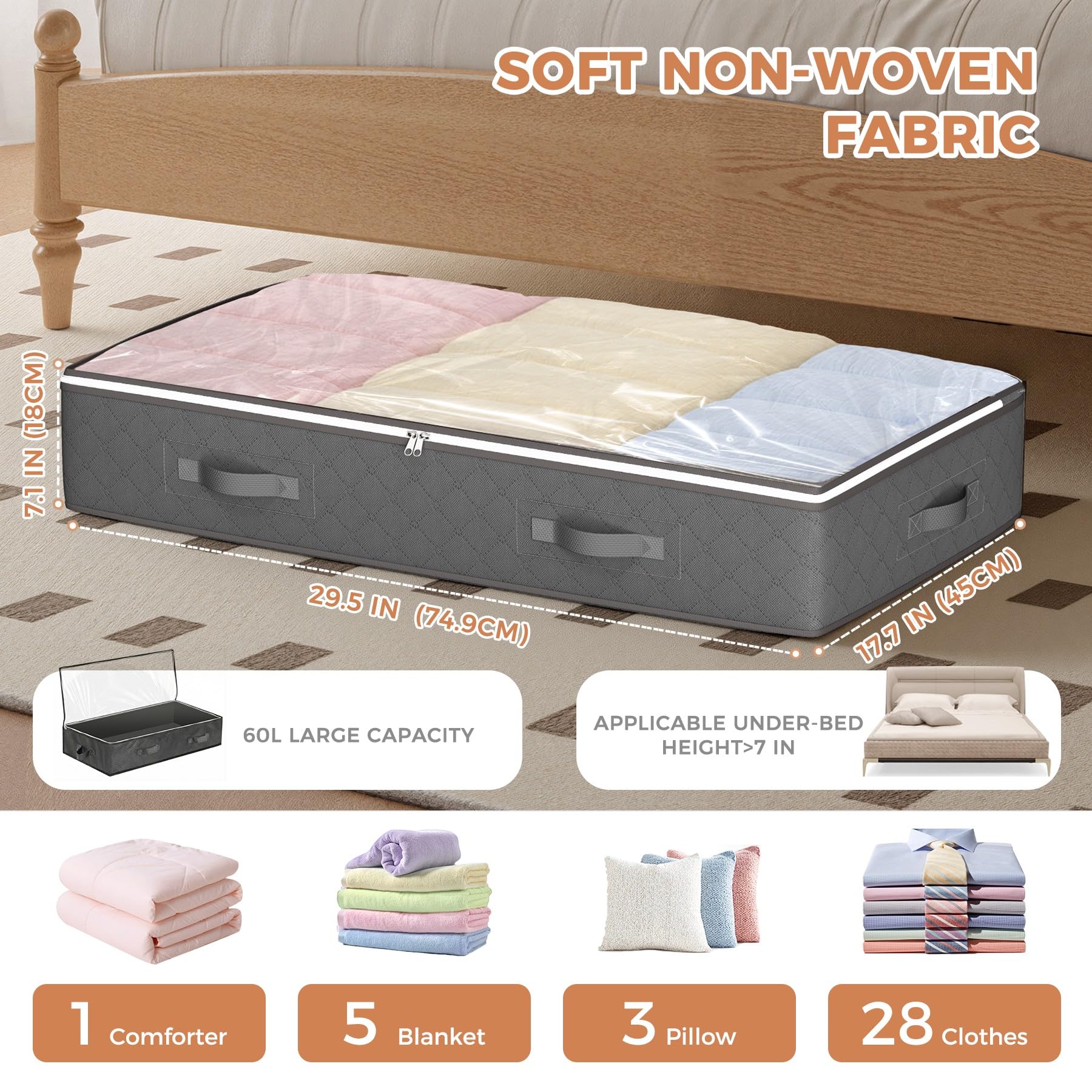 Budding Joy Under Bed Storage Containers, Storage Bins with Clear Lids