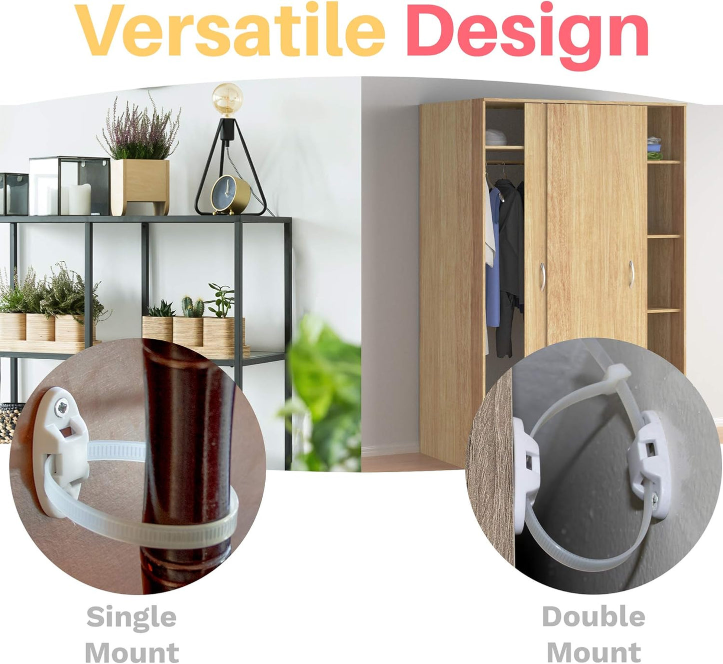 Inaya 12 Pack Furniture Anchors for Baby Proofing, Bookshelf Anchors to Wall, Dresser Wall Safety Anchor，Heavy-Duty Anti-Tip Furniture Straps for Cabinets, Closets, Bookshelf and TVs