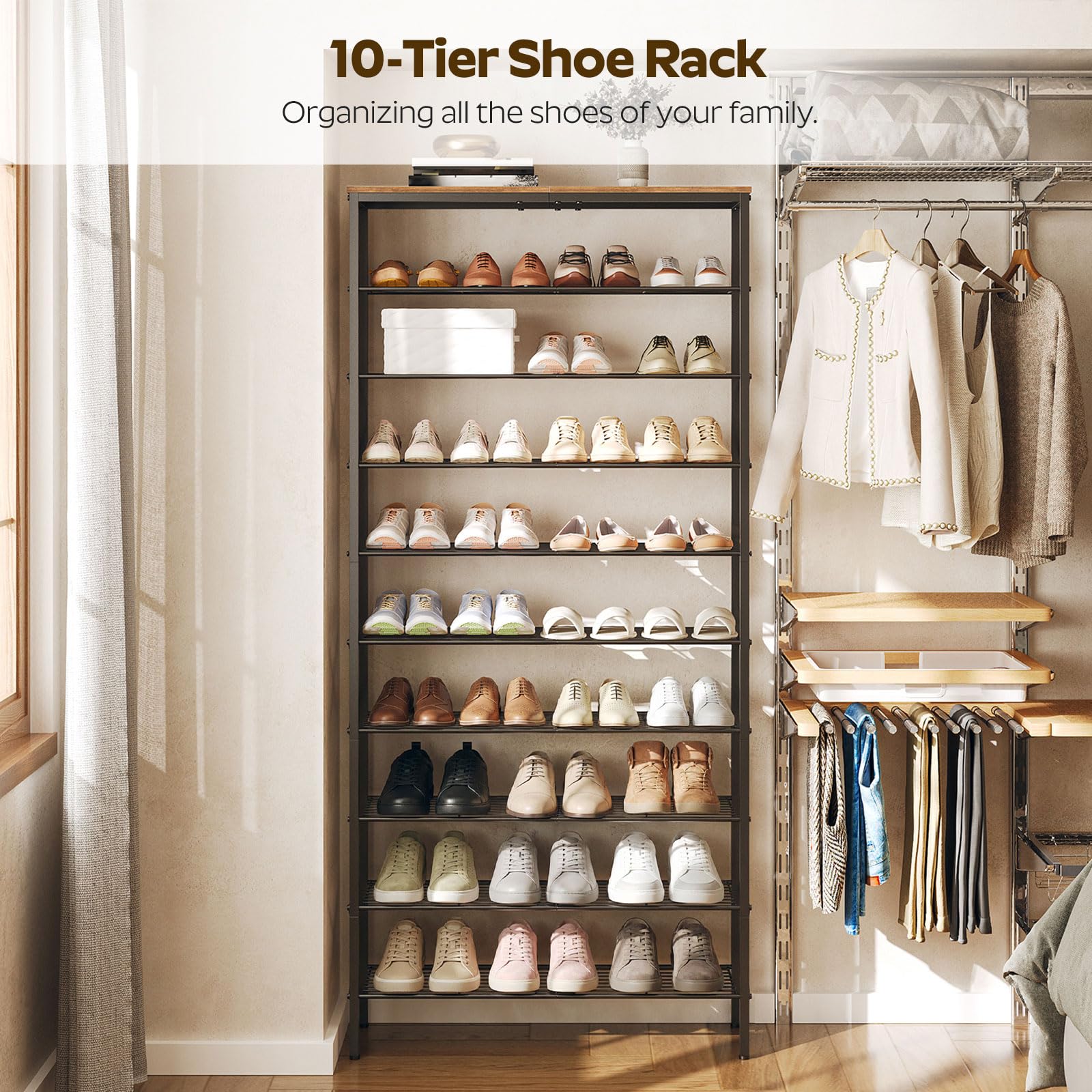 YATINEY 10 Tier Shoe Rack, Large Capacity Shoe Storage Organizer Holds 40 Pairs, Sturdy and Stable