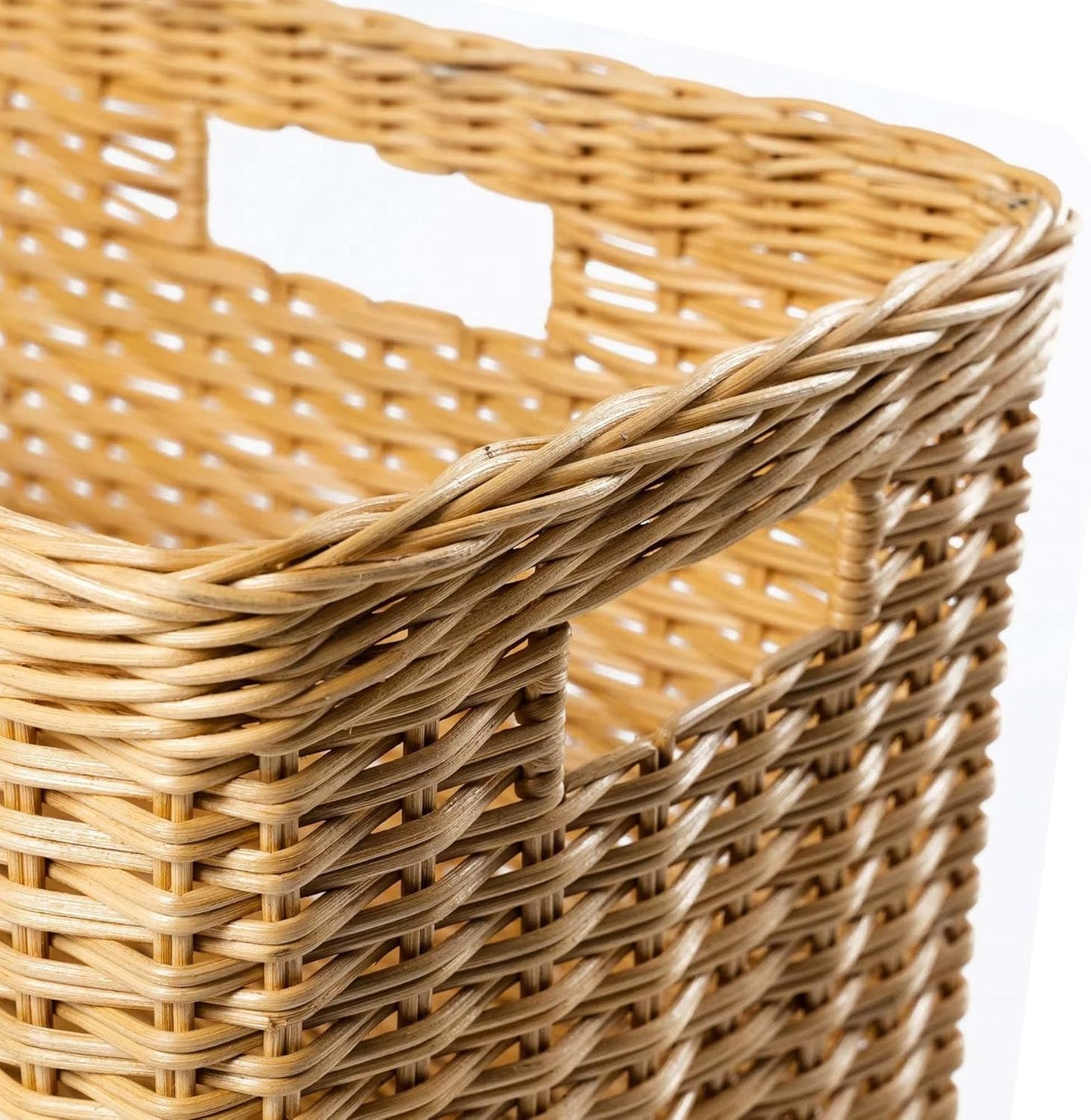 The Basket Lady Tall Rectangular Wicker Storage Basket, Small, 16.5 in L x 10.5 in W x 10.5 in H, Sandstone
