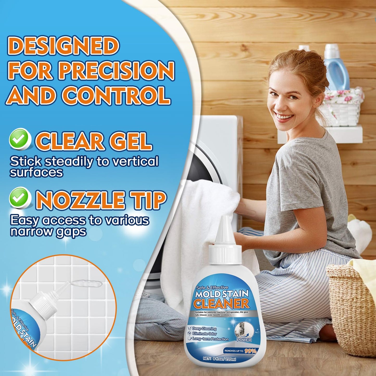 Vigorder Mold Stain Cleaner Gel, 8 FL oz Heavy-Duty Household Cleaner for Washing Machine Gasket