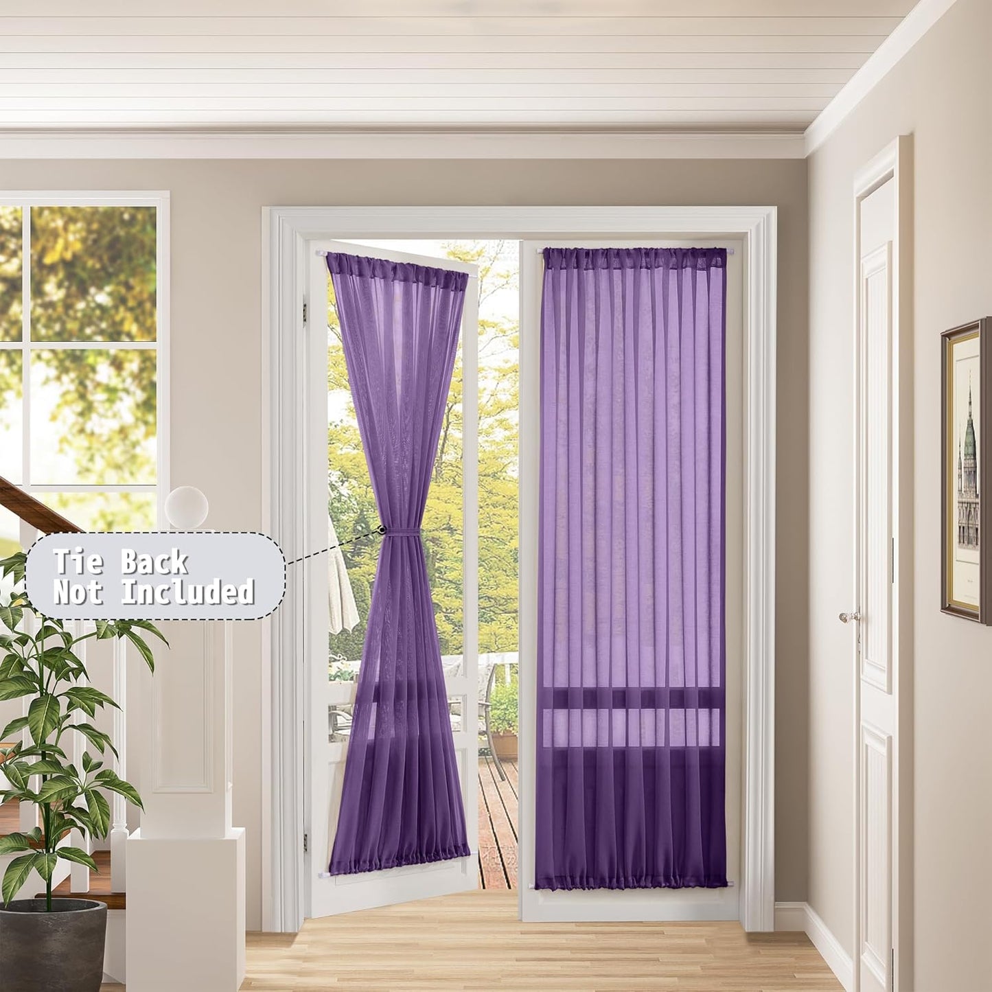 Tollpiz Sheer Curtains Closet Linen Textured Curtain Sheers Doorway Light Filtering Voile Patio Glass Door Rod Pocket Curtains French Door, 54 x 80 inches Long, Royal Purple, Set of 1 Panel