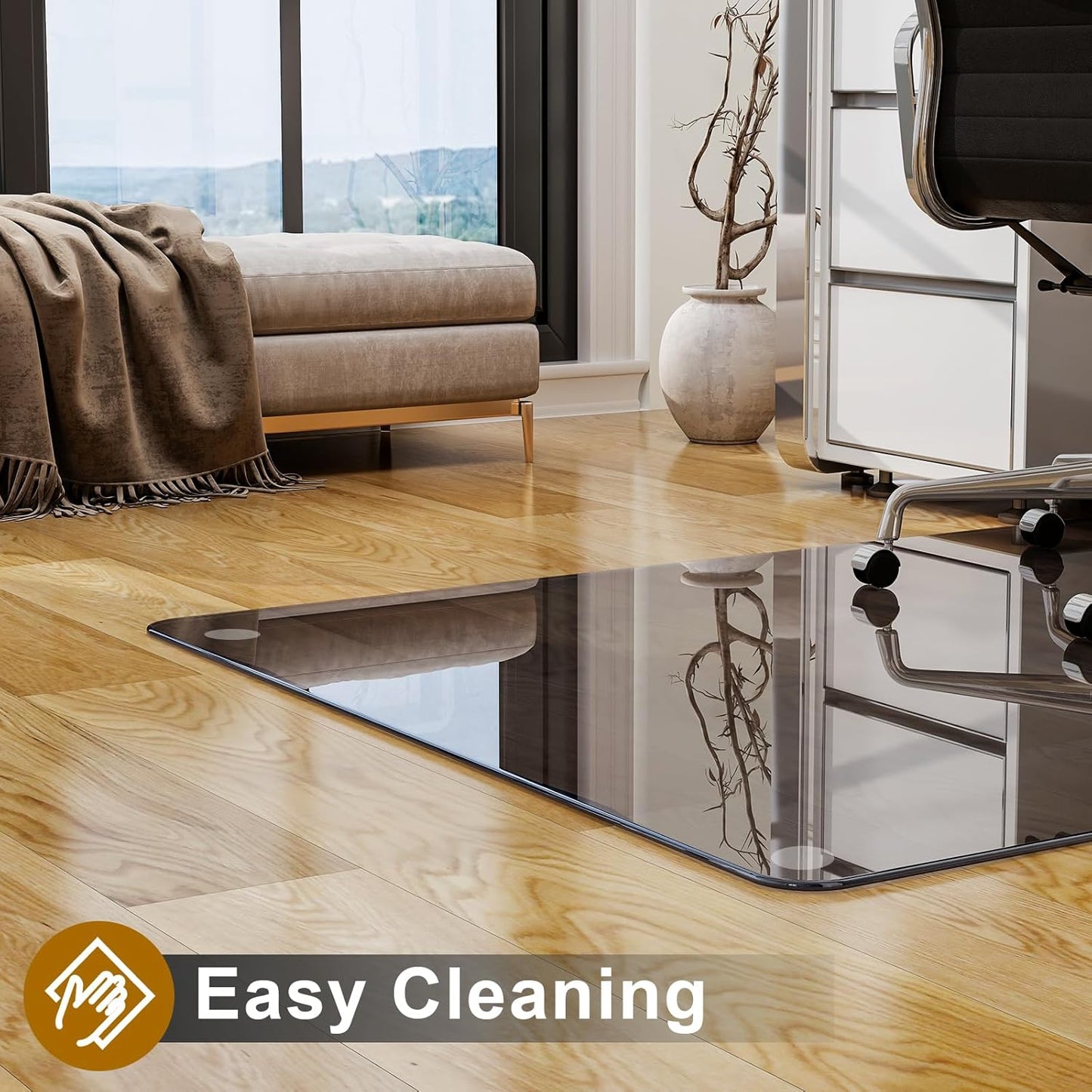 GLSLAND 46" × 55" [Tempered Glass] Chair Mat – Durable Office Chair Mat on Carpet with 0.2" Thickness, 4 Non‑Slip Pads, Sleek & Sturdy Matte Gray Finish, Smooth Glide & Easy Clean, Blue & Grey