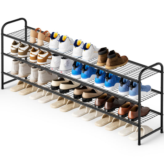 KEETDY 3-Tier Long Shoe Rack for Closet Metal Shoe Organizer for Entryway, Wide Stackable Shoe
