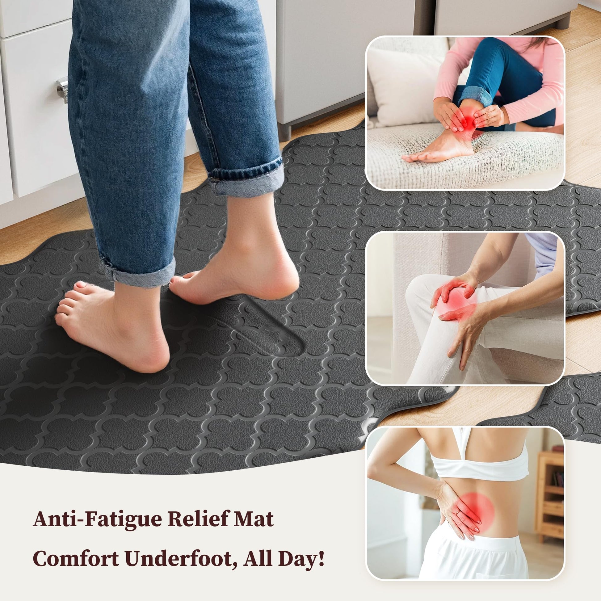 Arenarug Upgrade Scalloped Kitchen Mats for Floor 2PC, Black Kitchen Rugs