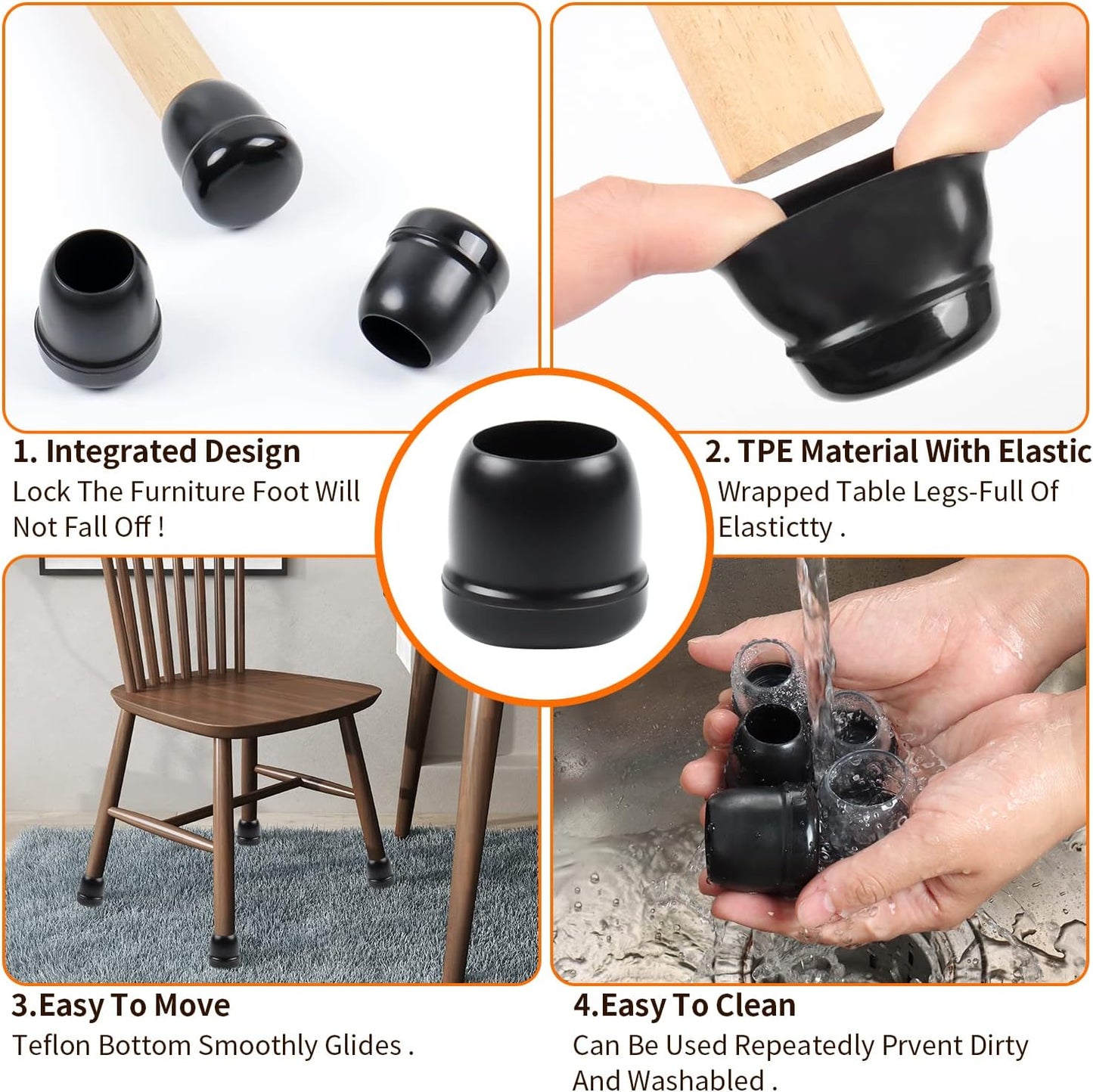 Ezprotekt 24 Pcs Black Chair Leg Sliders for Carpet, Round Teflon Furniture Glides for Rug, Carpet Sliders Protectors Caps for Couch, Dining Table Chair, Bar Stool Legs (L Fit: 1-1/10" to 1-3/10")