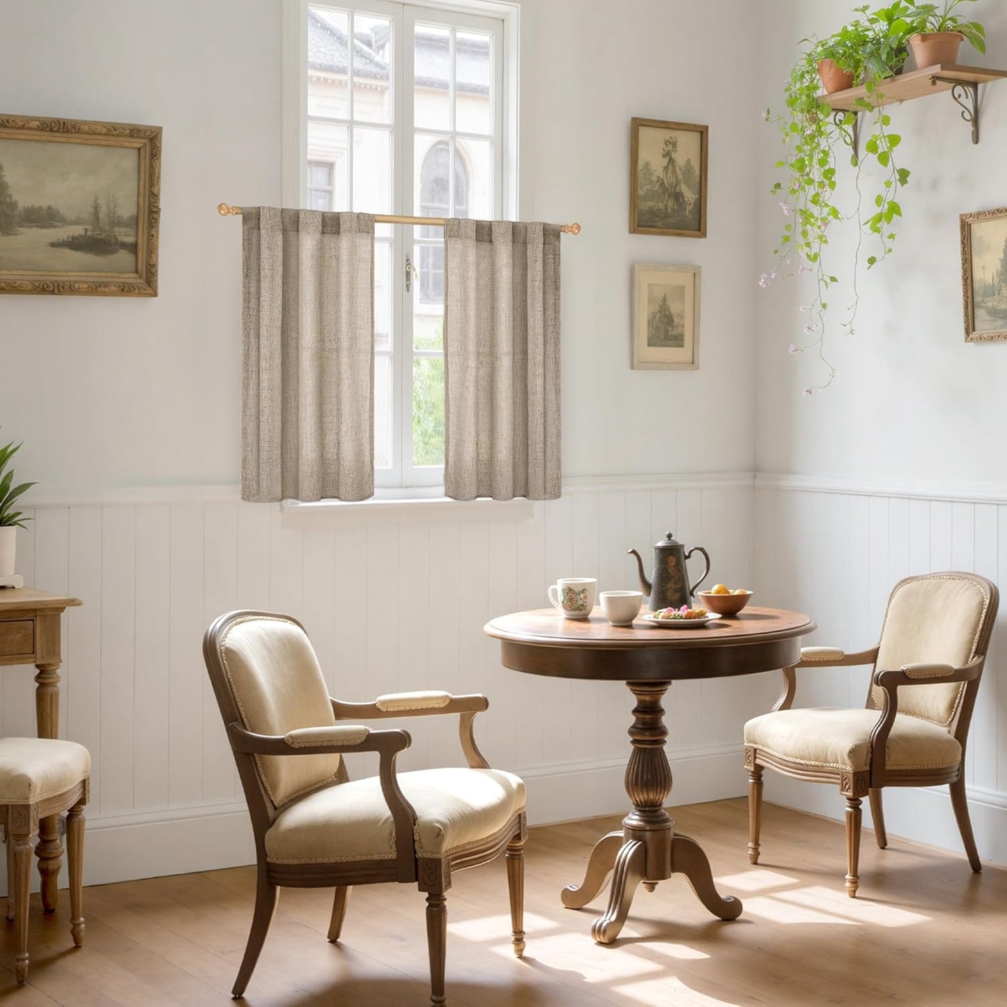 YoungsTex Short Linen Curtains 40 Inch Length for Kitchen Windows Over Sink, Small Drapes with Rod Pocket Back Tab Semi Sheer Light Filtering for Cafe Bathroom, 2 Panels, Oatmeal, 30 X 40 Inch