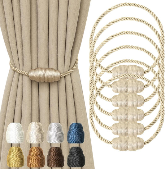 Magnetic Curtain Tiebacks - Rope Tiebacks for Curtains & Drapes, Decorative Window Holdbacks (6