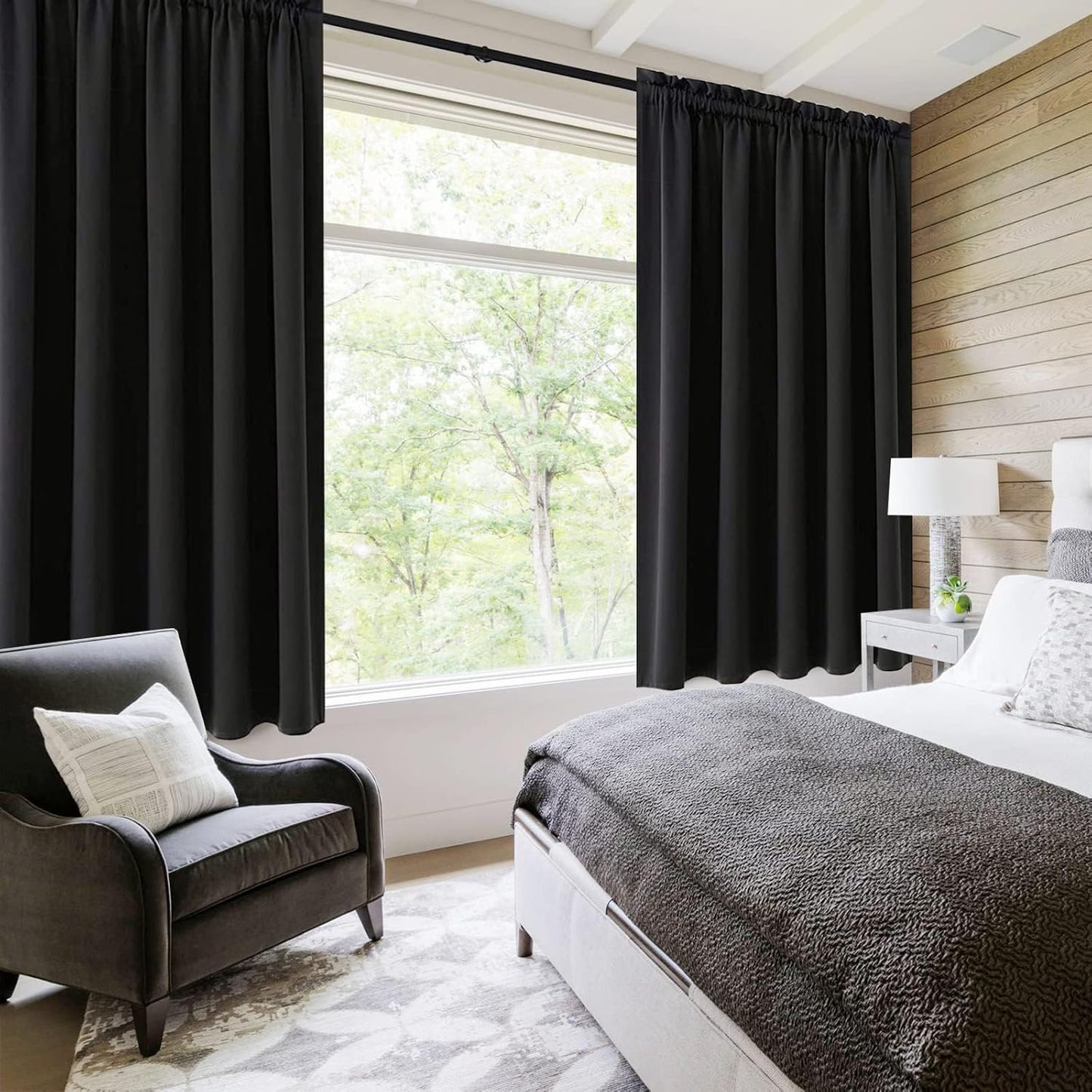 DWCN Blackout Curtains for Living Room Thermal Insulated, Energy Saving & Noise Reducing Bedroom Curtains, Black, W 70x L 72 Inch, Set of 2 Rod Pocket Curtain Panels