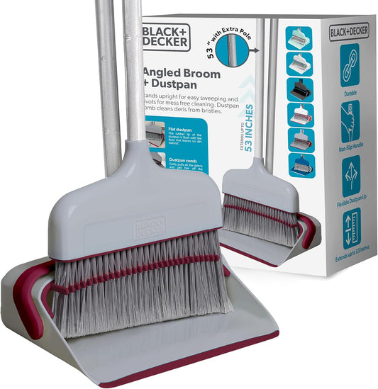 BLACK+DECKER Butler Broom & Dustpan Set - Stand-Up Design - Lightweight, Space-Saving Combo for