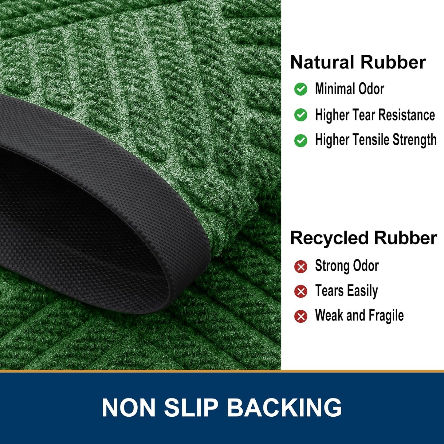 Smiry Front Door Mat Outside Entrance, Heavy Duty Outdoor Indoor Natural Rubber Doormat, Non Slip, Trap Dirt and Moisture, Easy Clean, Low Profile Patio Porch Entryway Mat, 71x47, Green