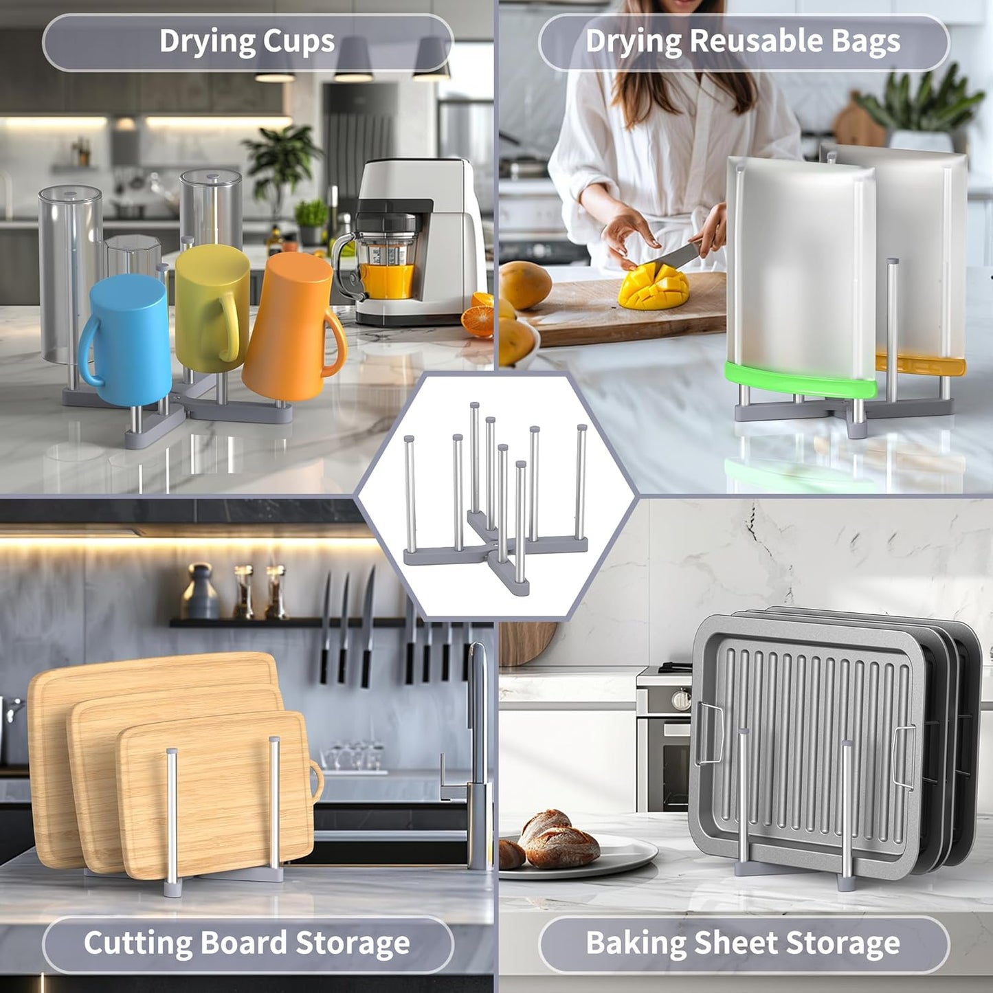 Baby Bottle Drying Rack, Reusable Bag Drying Rack, Water Bottle Drying Rack, Collapsible Drying Rack for Cups, Mugs and Glass, Sports Bottle Drying Rack