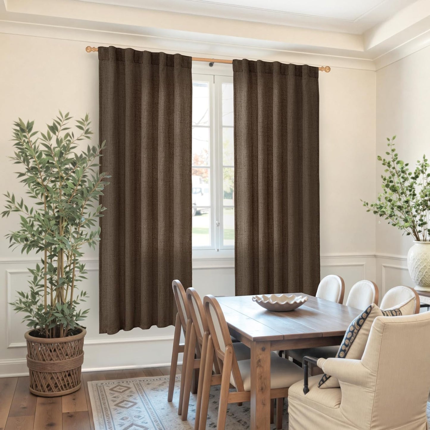 YoungsTex Brown Linen Curtains for Living Room 72 Inches Long, Semi Sheer Window Drapes with Back Tab Rod Pocket Light Filtering Lightweight for Bedroom Office Farmhouse, 2 Panel, 42 X 72 Inch