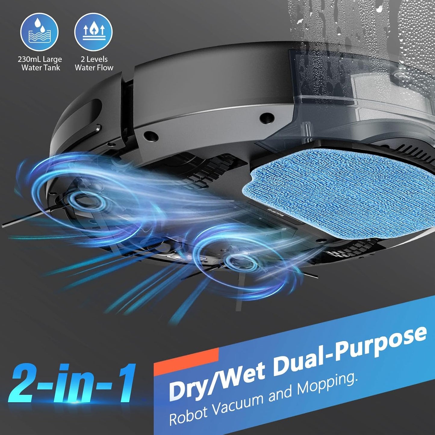 Robot Vacuum and Mop Combo, 2 in 1 Robotic Vacuum Cleaner with Schedule, App/Alexa/Voice Control, Slim 2.87", Self-Charging, 2300 Pa Suction & Long Runtime, Ideal for Hard Floor, Pet Hair, Carpet