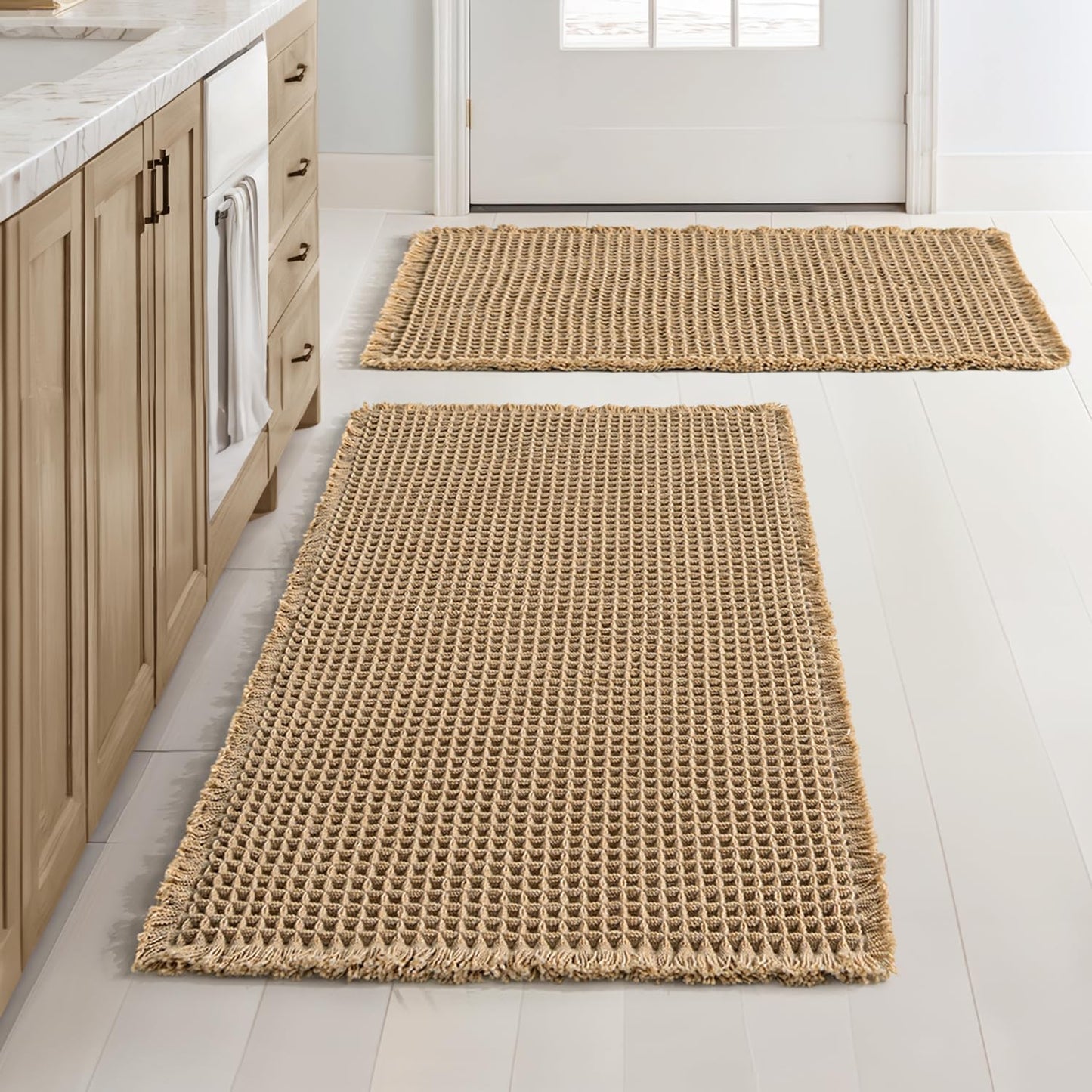 MIULEE Set of 2 Waffle Bathroom Rugs Boho Bath Mat Brown 18x30 Inch