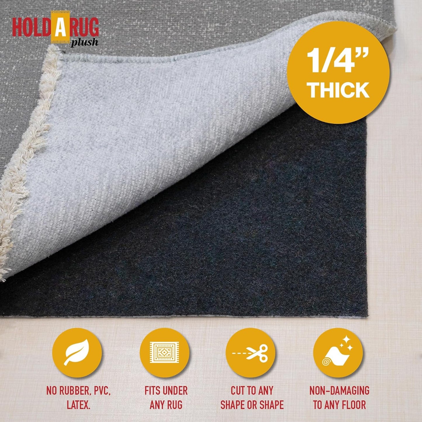 Hold-a-Rug Plush 2'6 x 12' Nonskid, Nonslip Rug Pad, Reversible Gripper, ¼ Thick, Safe for All Floors and Carpet, Keep Area Rugs Secure