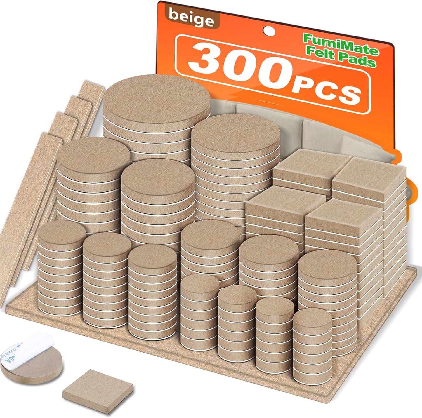 Felt Furniture Pads 300 Pieces, Furniture Pads for Hardwood Floors, Floor Protectors for Furniture Legs, Felt Pads for Furniture Beige