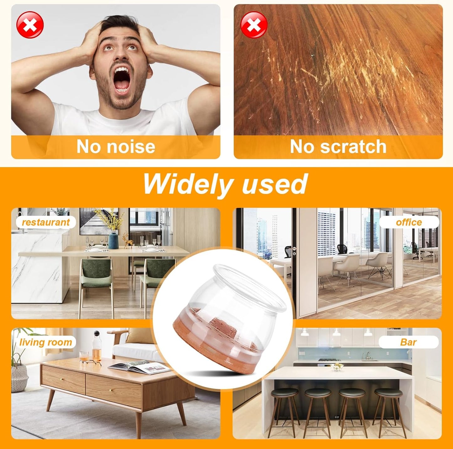 CHUNZEXI 48 Pack Chair Leg Floor Protectors for Hardwood Floors, Silicone Felt Covers Pads Caps, Protect Wood Furniture Feet Floors Noise Reduce and Scratch (Universal Large & Clear)