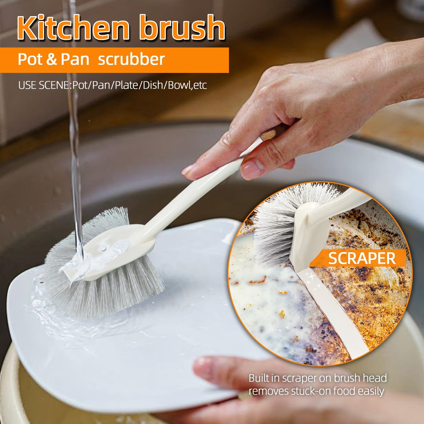 5-Pack Heavy Duty Scrub Brushes Set with Wooden Handles
