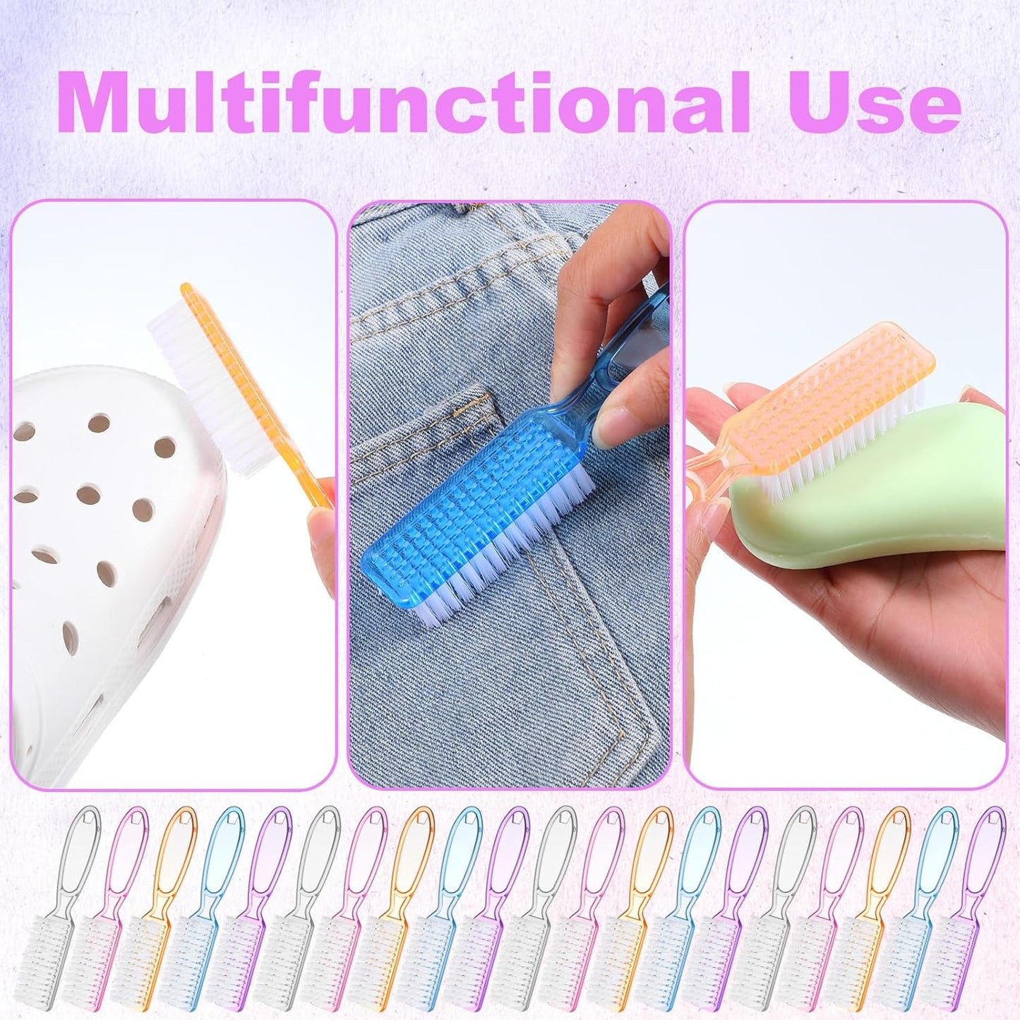 50 Pcs Handle Grip Nail Scrubber Brushes, Manicure Pedicure Cleaning Brushes for Fingernails and Toes, Multi-Purpose Cleaning Tools in 5 Colors