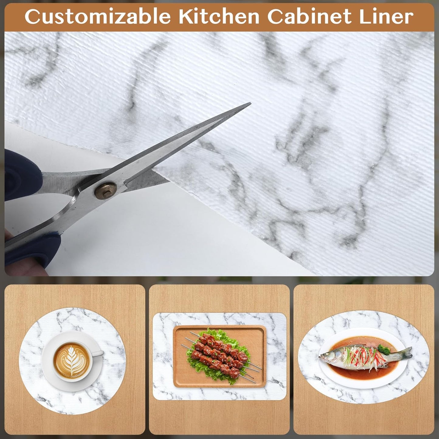 Non-Adhesive Shelf and Drawer Liner for Kitchen Cabinets, 12 in x 20FT Strong Non-Slip Cabinet Liners for Shelves, Refrigerator, Pantry Storage, Bathroom Closet, Easy to Clean, Marble