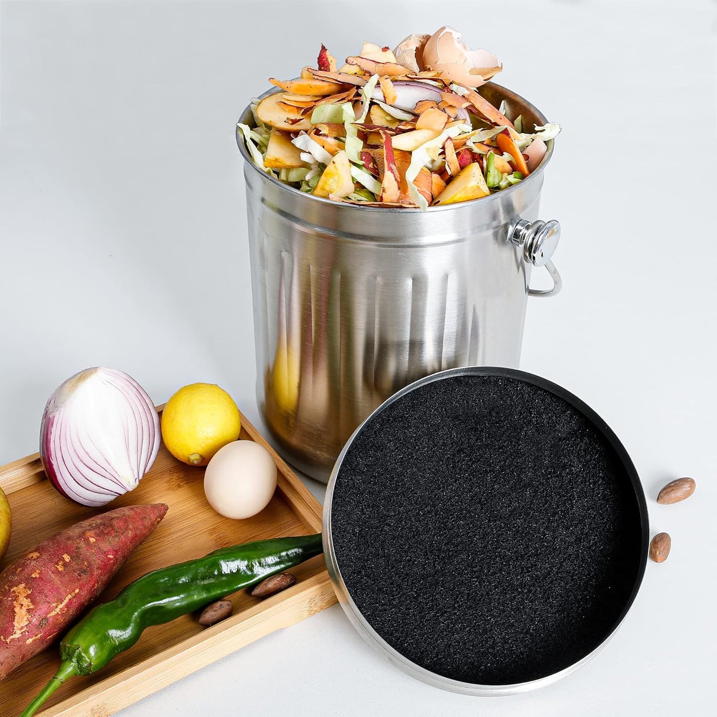 MyLifeUNIT 16 Pack Compost Bin Filter, Kitchen Compost Pail Charcoal Filter Replacements (7.25 inches)