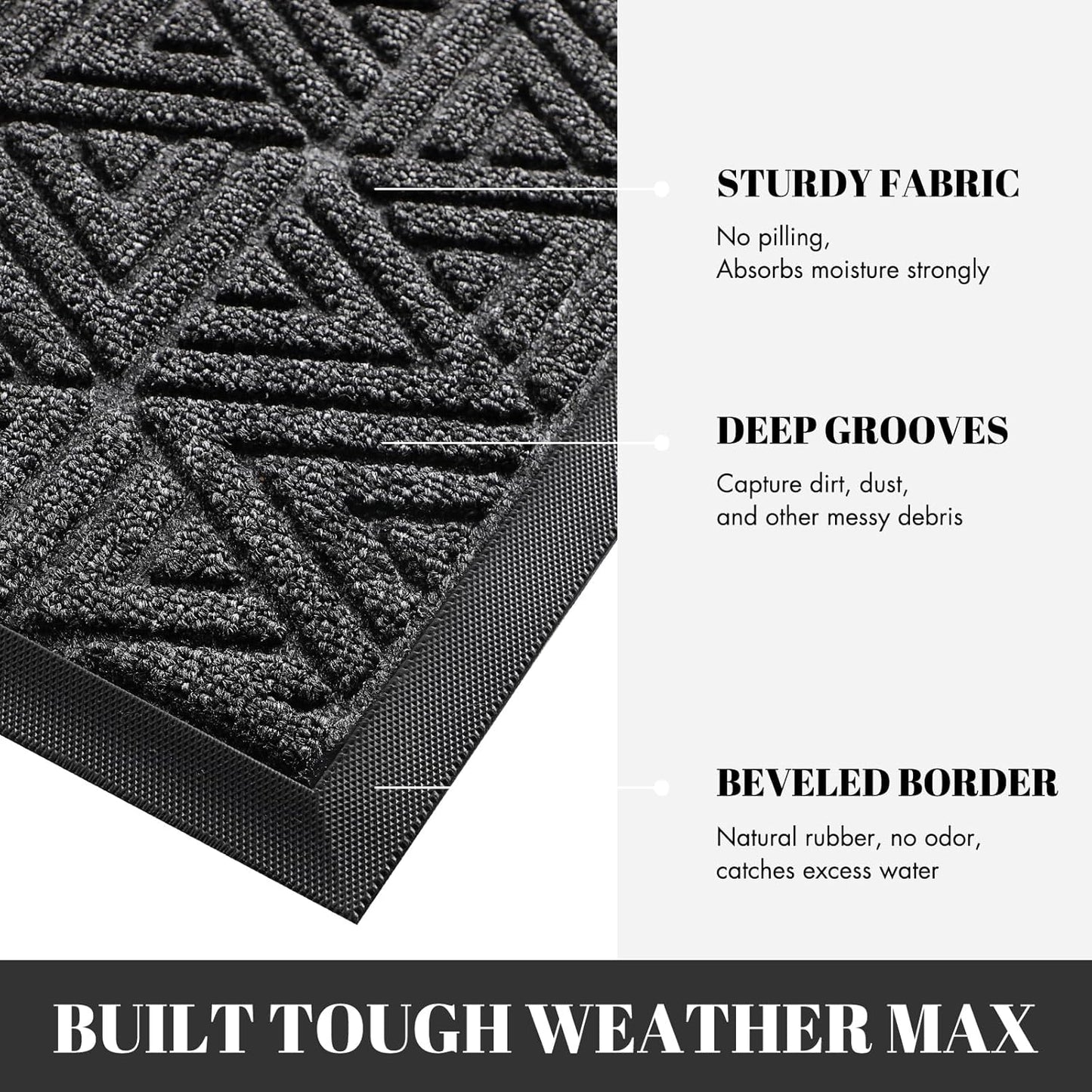 Yimobra Extra Large Door Mat 60x32, All-Weather Waterproof Non-Slip Welcome Matt Outdoor, Heavy Duty Non Slip Doormat for Entryway for Patio and Garage Indoor, Easy Clean, Mix Grey