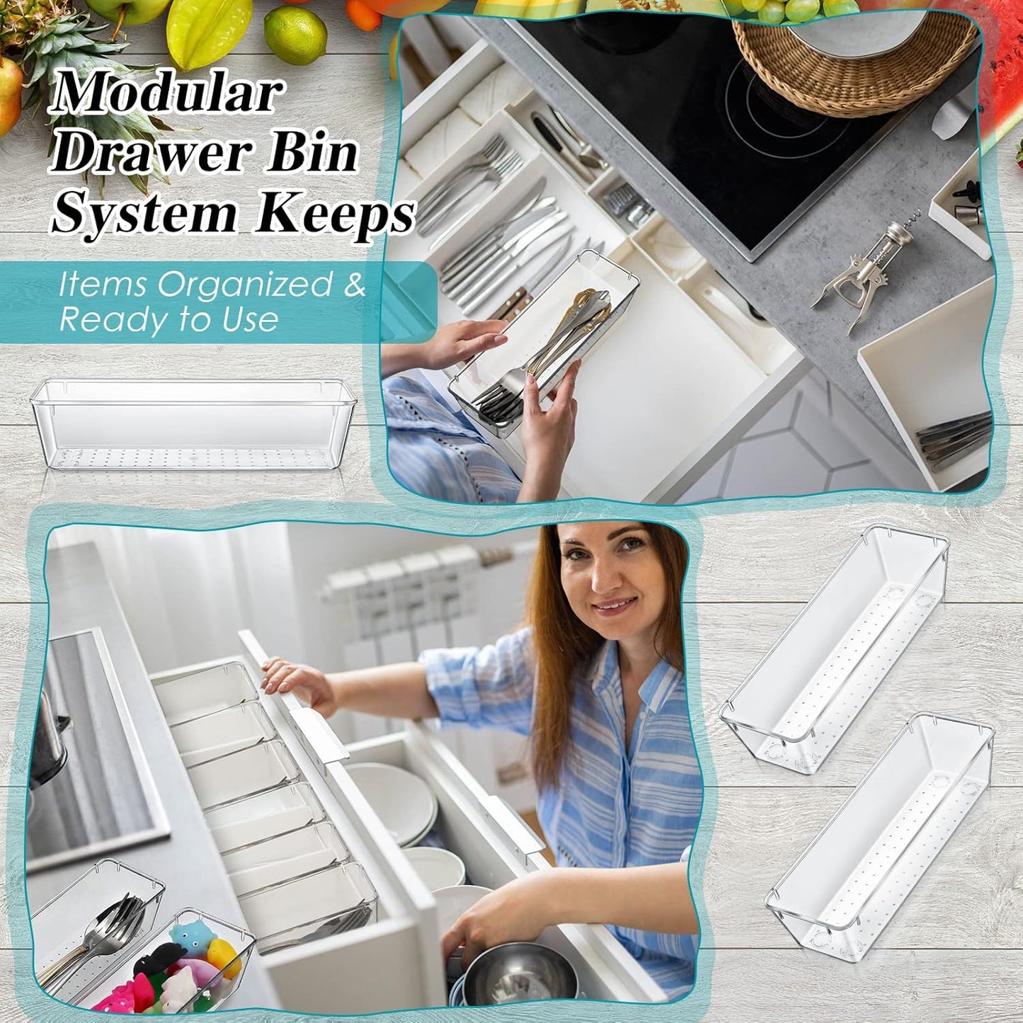 Maitys 12 Pcs Vanity Drawer Organizer 9 x 3 x 2 Inches Clear Plastic Utensil Organizers Kitchen Drawers Dividers for Office Desk Silverware Kitchen Utensils Cosmetics and Bathrooms(Clear)