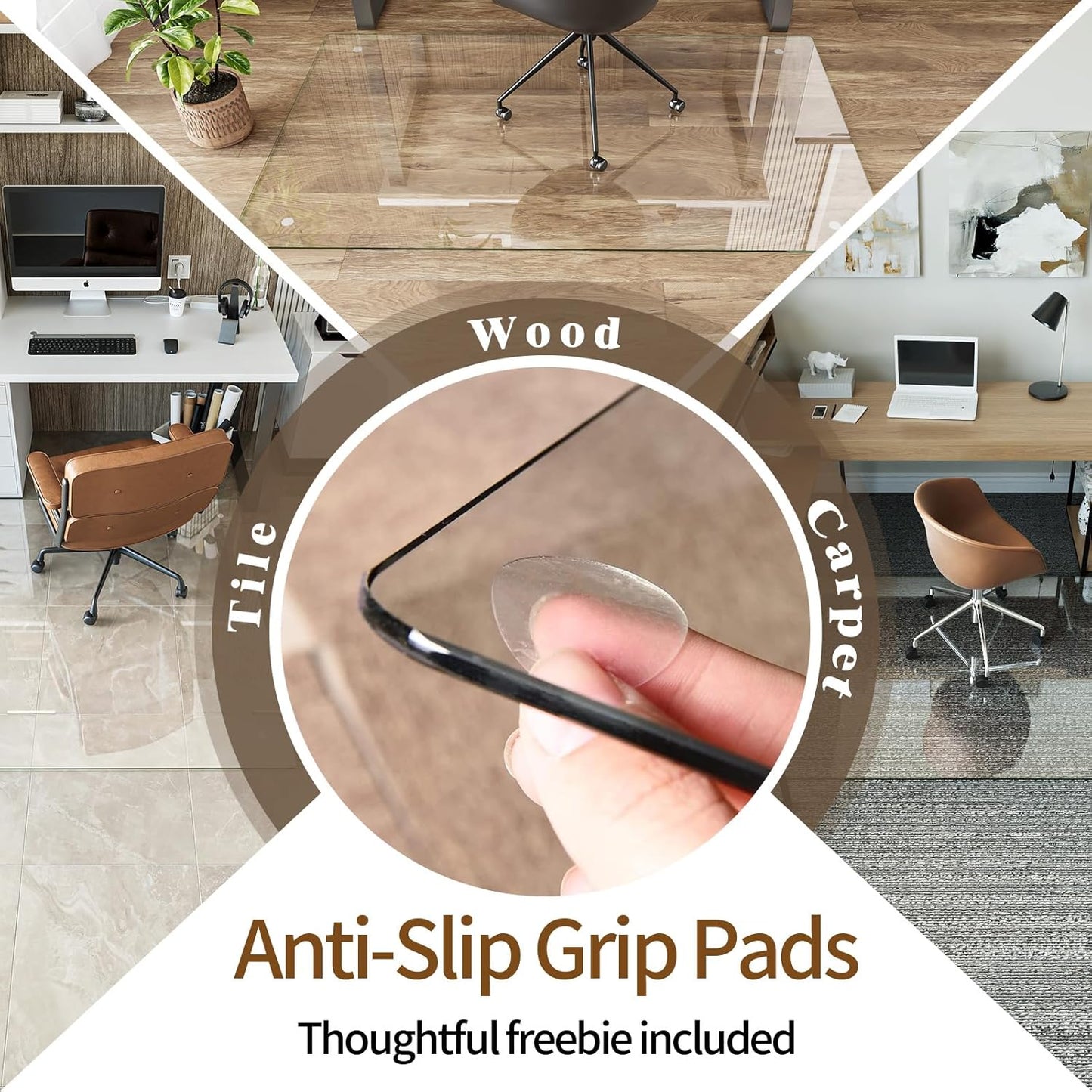 Koonmi Tempered Glass Chair Mat 50"x65" - Premium Office Chair Mat for Hardwood Floors & Low-Pile Carpet with 4 Non-Slip Pads - Thick Scratch-Resistant Surface