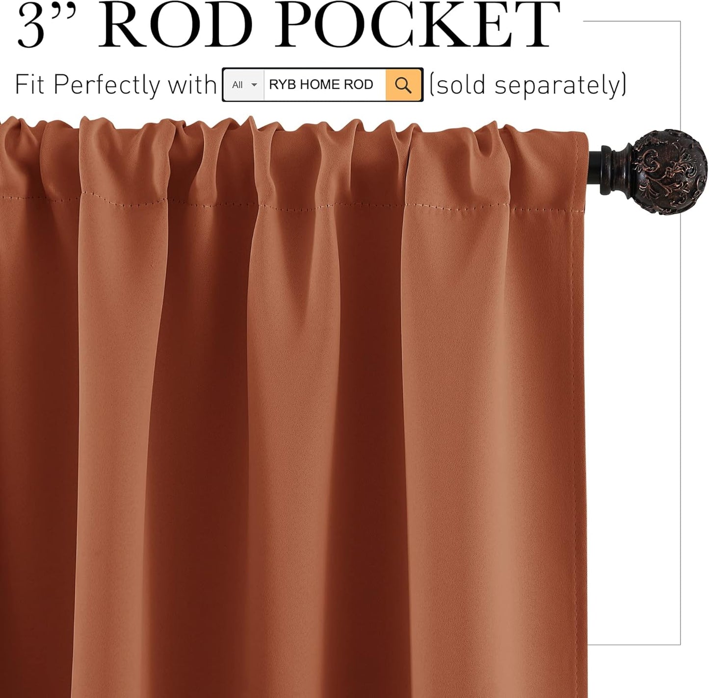 RYB HOME RV Camper Door Window Curtains -Blackout Privacy Curtains & Drapes for Bathroom Bedroom Kitchen Portable Travel Trailer Small Window Decor, W 34 x L 24, Burnt Orange, 2 Panels