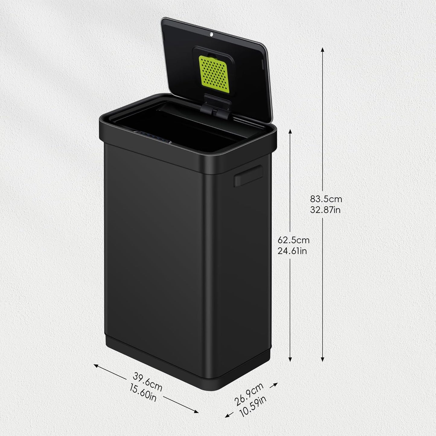 EKO Deluxe Mirage-T 50 Liter / 13.2 Gallon Touchless Rectangular Motion Sensor Trash Can, Matte Black Stainless Steel Finish