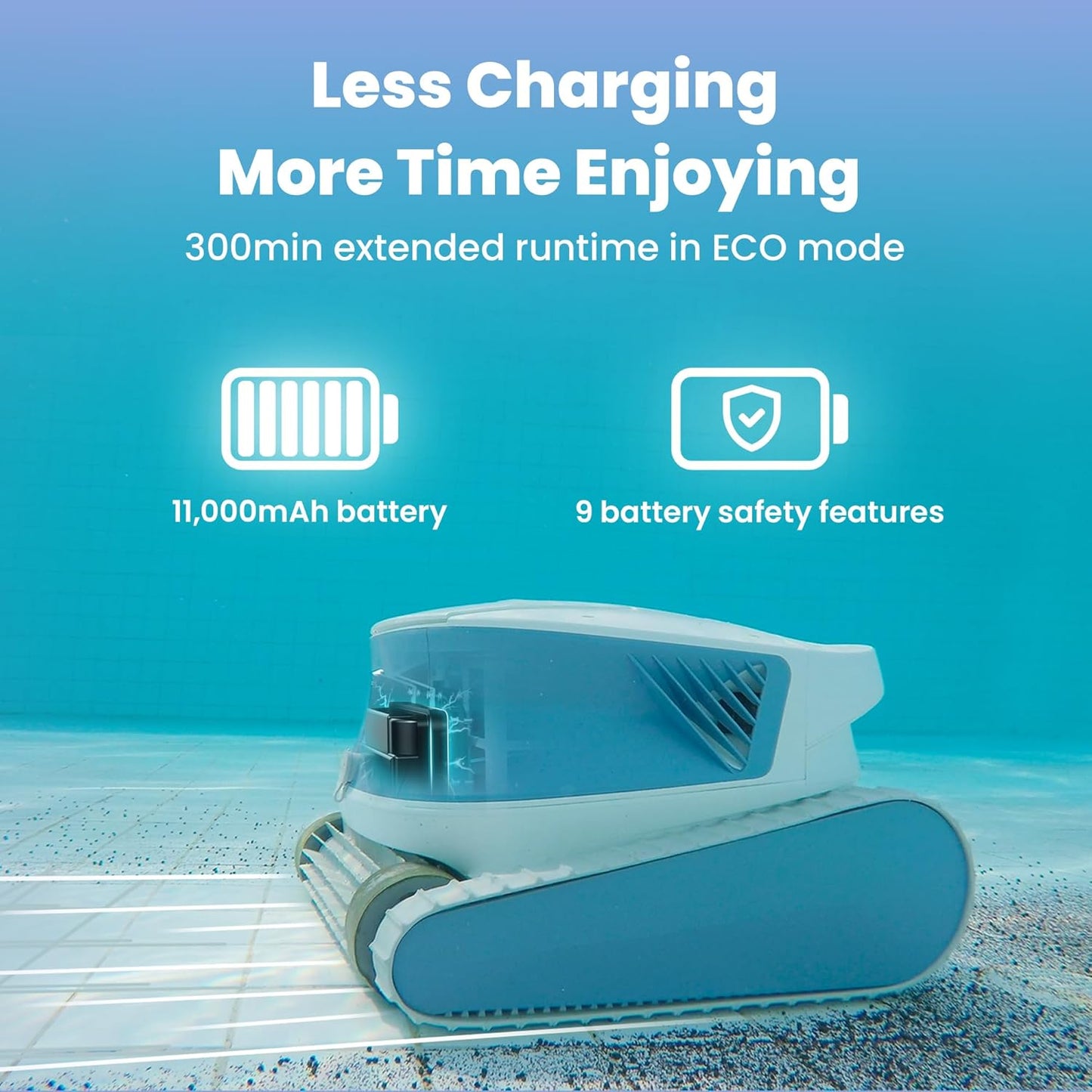 Poolmate Hydro 3S Cordless Robotic Pool Vacuum for Inground Pools, 4 Cleaning Modes, App Control, 300 Mins ECO Mode, Smart Navigation S-Path, 4.1L Large Filter Basket, Ideal for Aboveground Pools