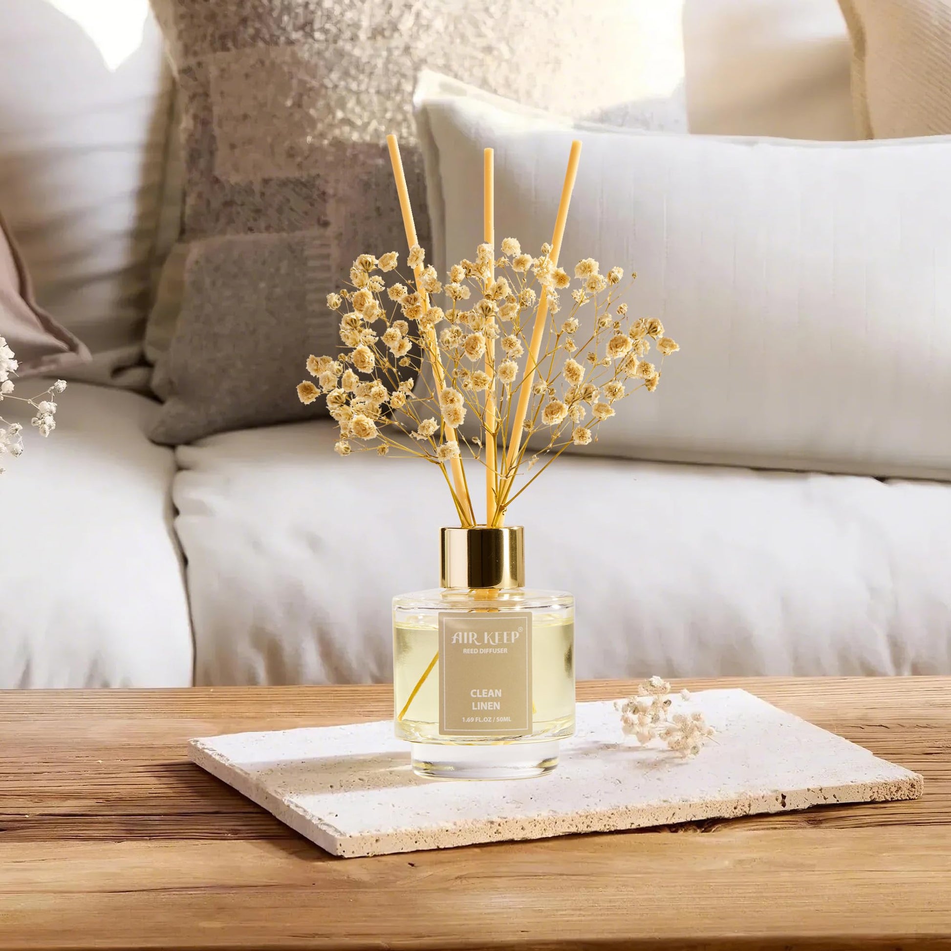 Airkeep Reed Diffuser Set of 3,Clean Linen Ocean Mist&Sea Salt Lavender Eucalyptus Oil Reed