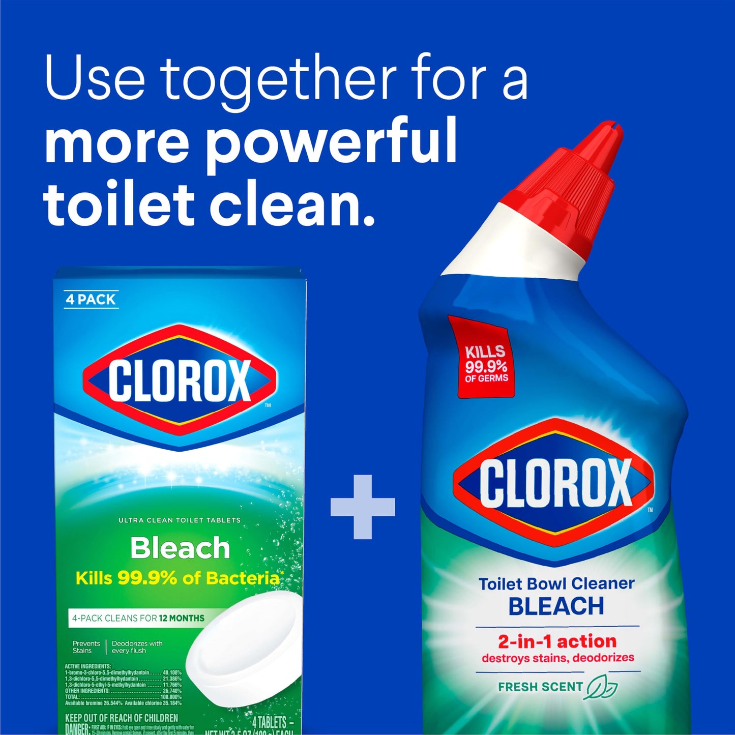 Clorox Ultra Clean Toilet Tablets Bleach 4 Count, 3.5 Ounces Each (Package May Vary)